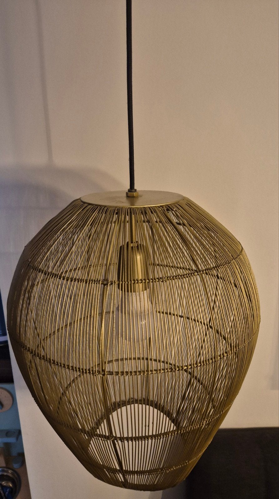 Gouden draadlamp - Sfeervolle hanglamp, Zo goed als nieuw, Metaal, Modern, Industrieel, Scandinavisch, E27 (groot)