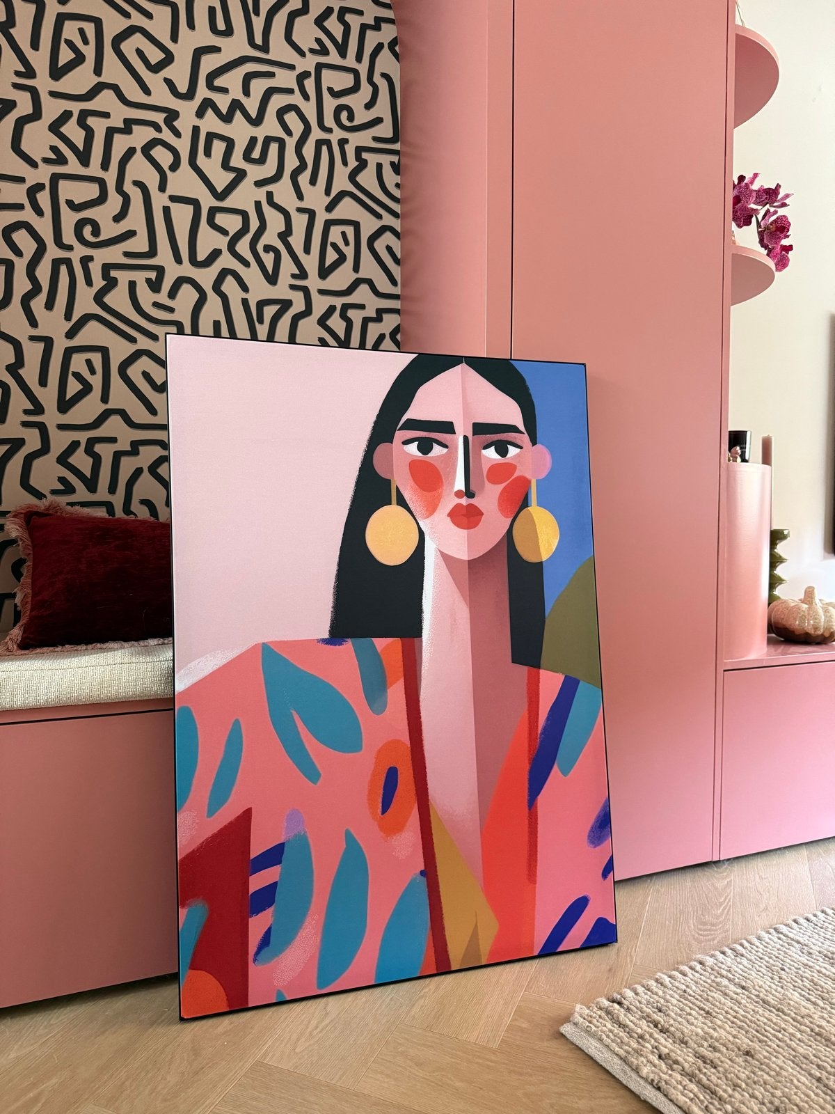 Modern abstract portret Carla Van Iersel, Werk aan de Muur, Ophalen of Verzenden, Textiel, Print, Portret