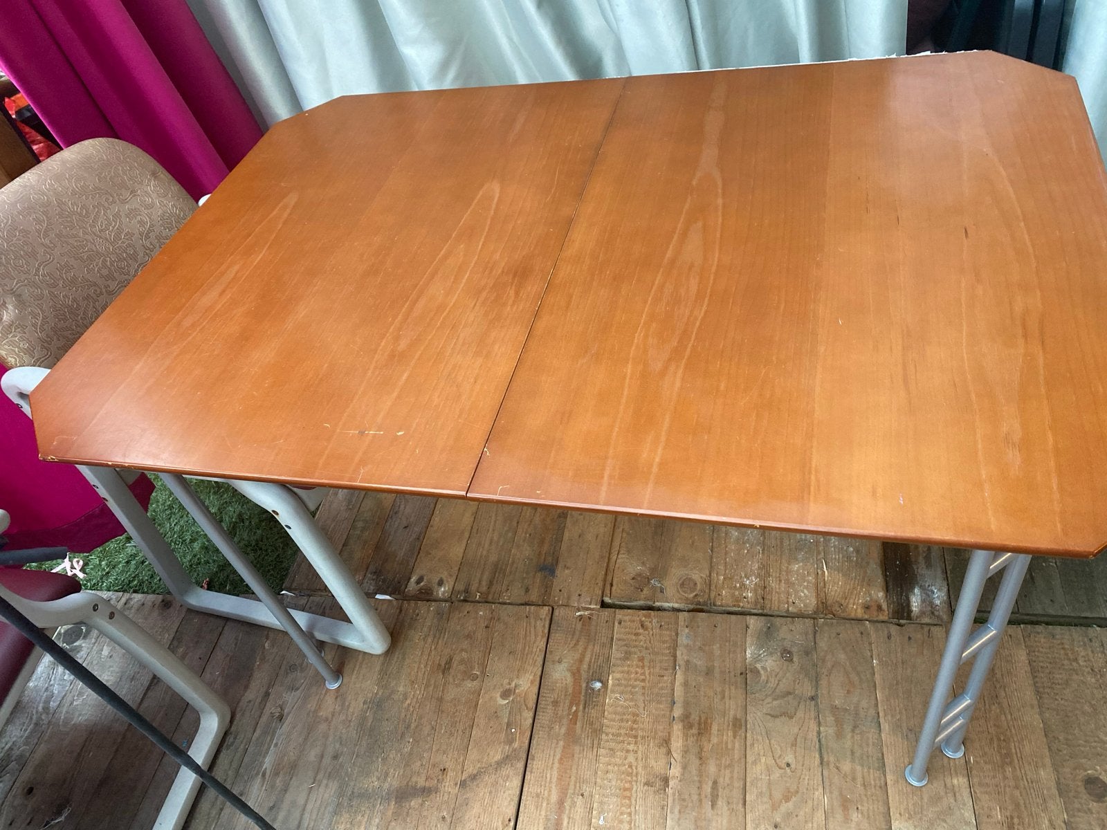 Houten schouiftafel met Ideaal pot 2m x 90cm, Gebruikt, 200 cm of meer, Vijf personen of meer, Rechthoekig
