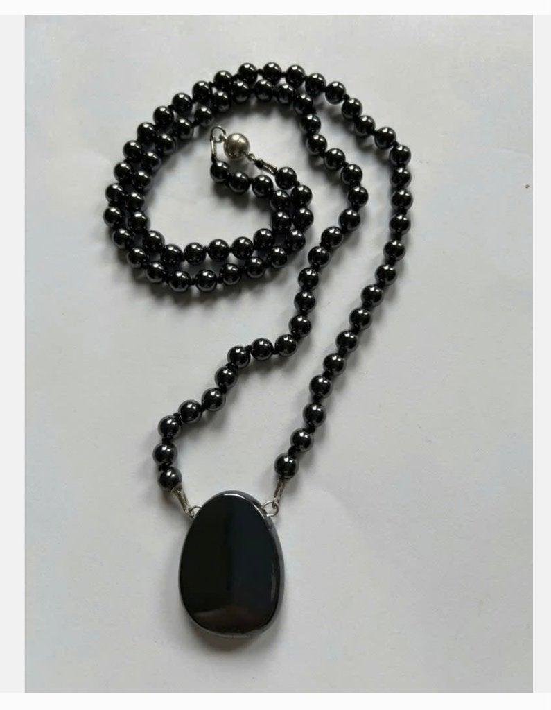 Heren hematiet ketting 80 cm met hanger 4 cm, Zwart, Nieuw, Ophalen of Verzenden, X