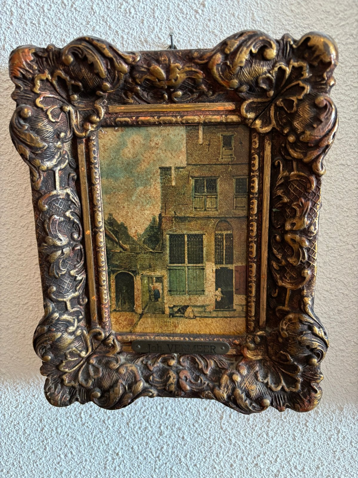Het Straatje van Vermeer in sierlijke lijst, Antiek en Kunst, Kunst | Schilderijen | Klassiek, Paneel, Ophalen of Verzenden, Klassiek