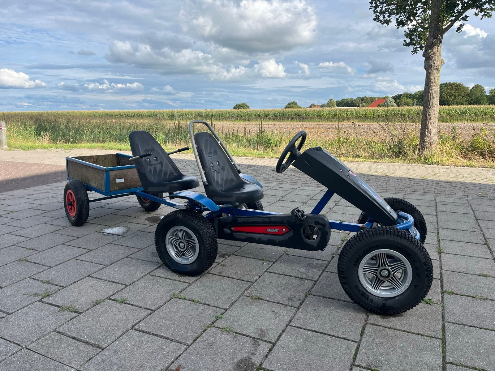 Mammoet skelter met duozit en aanhanger, Kinderen en Baby's, Speelgoed | Buiten | Skelters, Ophalen, Gebruikt, Mammoet, Duozit