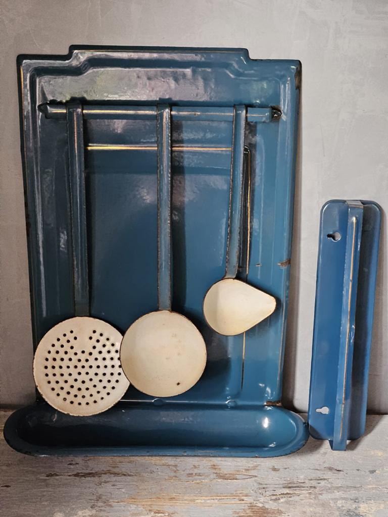 Emaille petrol bleu lepelrek met gouden biesje, Antiek en Kunst, Ophalen of Verzenden