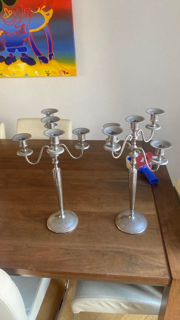 2 zilverkleurige kaarsenhouders, ongepoetst, Huis en Inrichting, Woonaccessoires | Kandelaars en Kaarsen, Ophalen of Verzenden