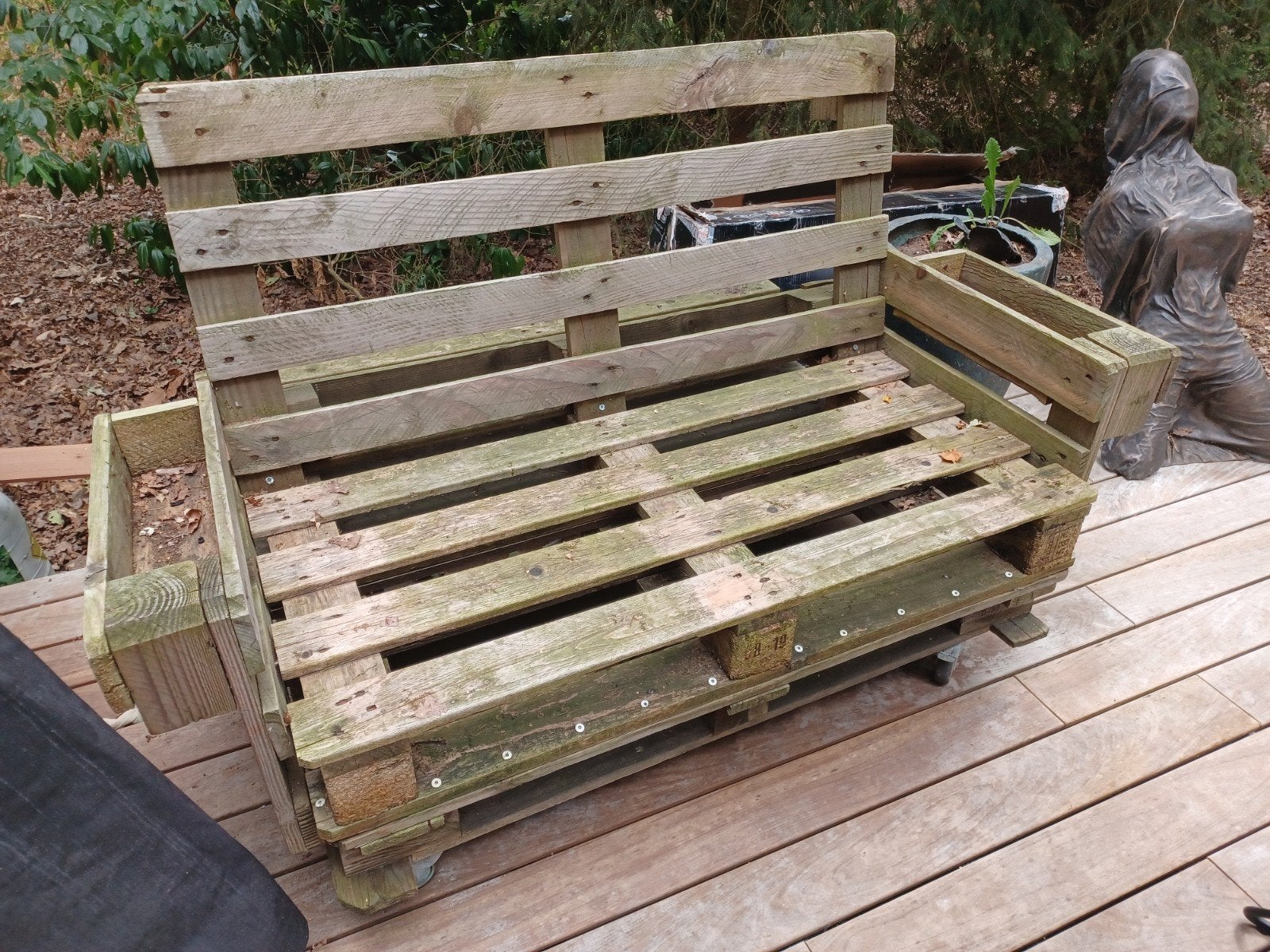 Zelfgemaakte palletbank met wielen, Gebruikt, 150 tot 200 cm, Tweepersoons, 75 tot 100 cm