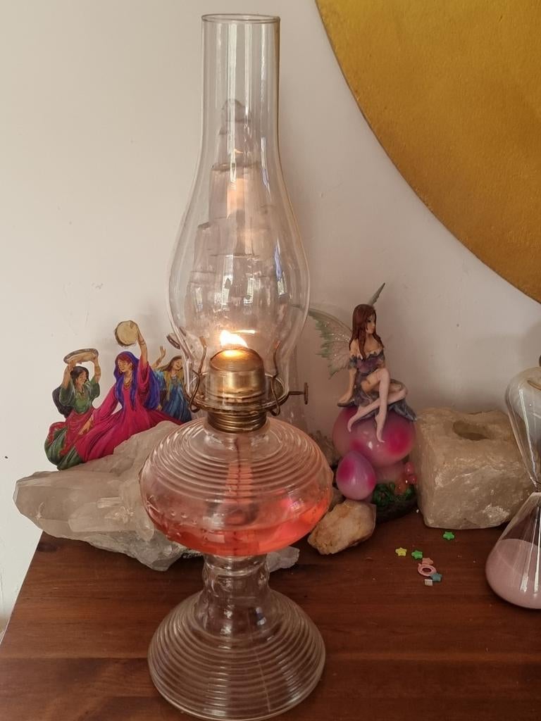 Grote transparant glazen petroleum lamp, Ophalen of Verzenden