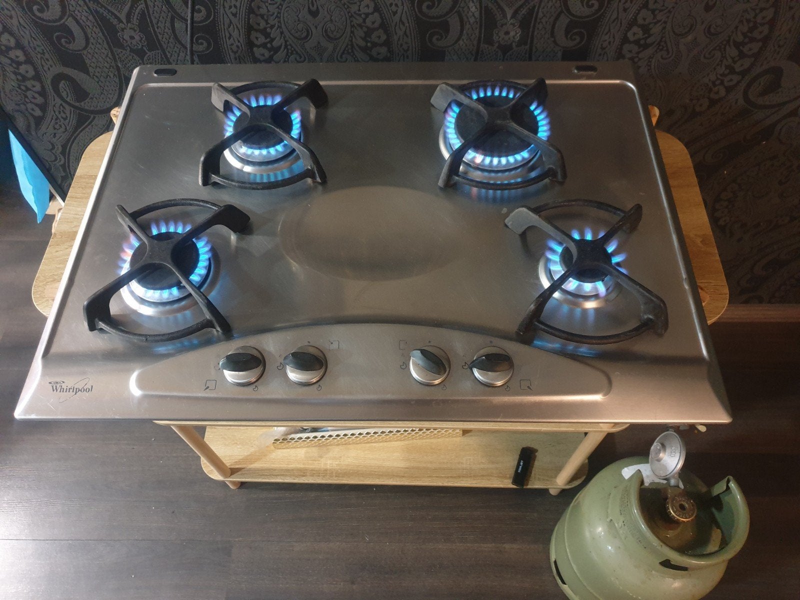 inbouw kookplaat whirlpool Butaan  propaan flessengas, Ophalen, 4 kookzones, Zo goed als nieuw, Inbouw