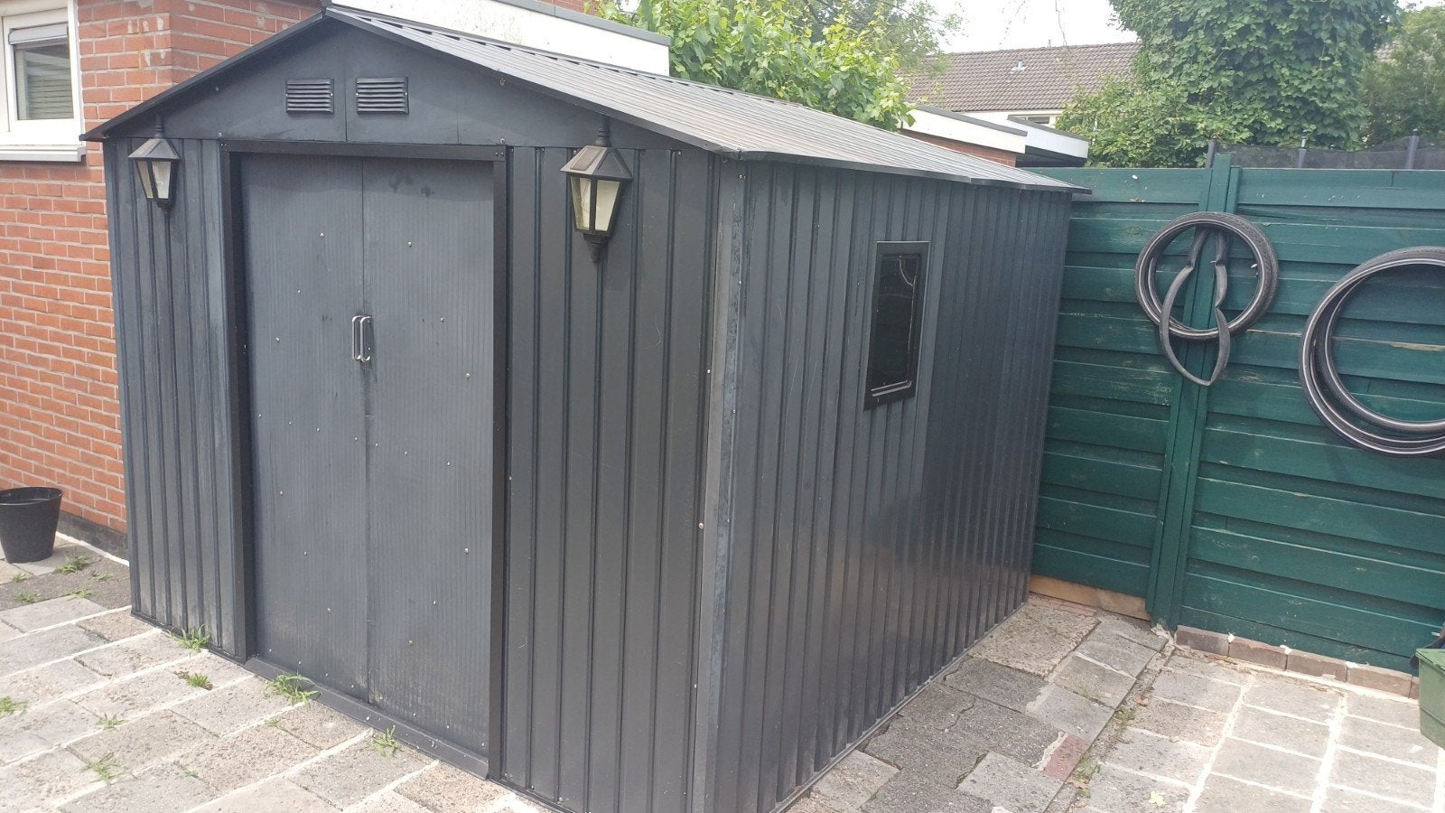 Metalen Tuinhuis met schuifdeuren en raam, Ophalen, 250 tot 500 cm, Schuur, Zonder ramen
