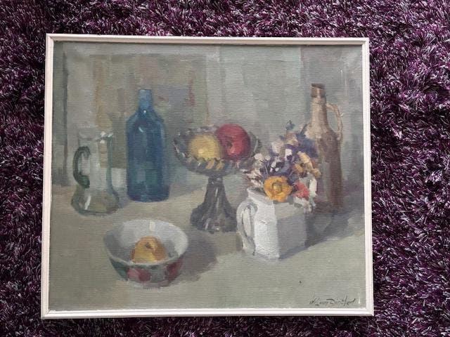 Wil van Dinther - gevarieerd stilleven met (oa) fles wijn, Antiek en Kunst, Ophalen of Verzenden
