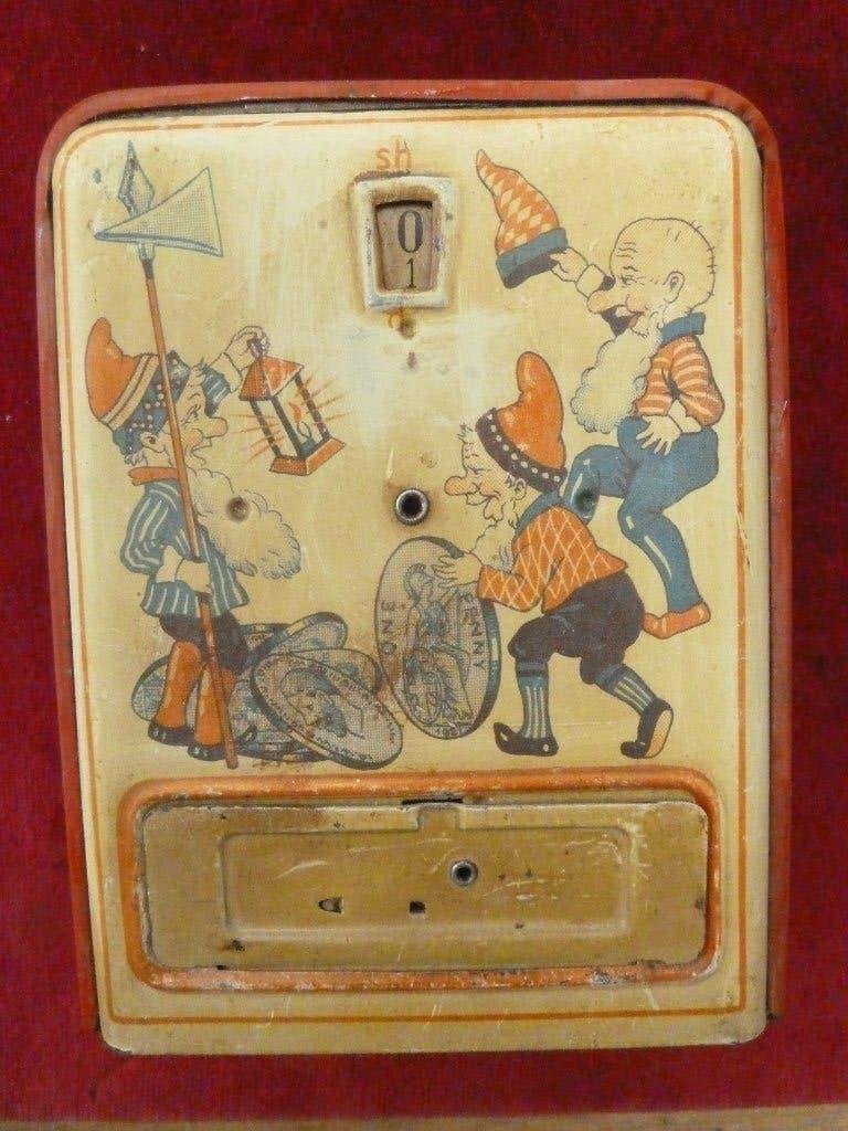 Antieke mechanische blikken spaarpot, Verzamelen, Spaarpotten, Ophalen of Verzenden, Gebruikt, Metaal of Blik, Overige thema's