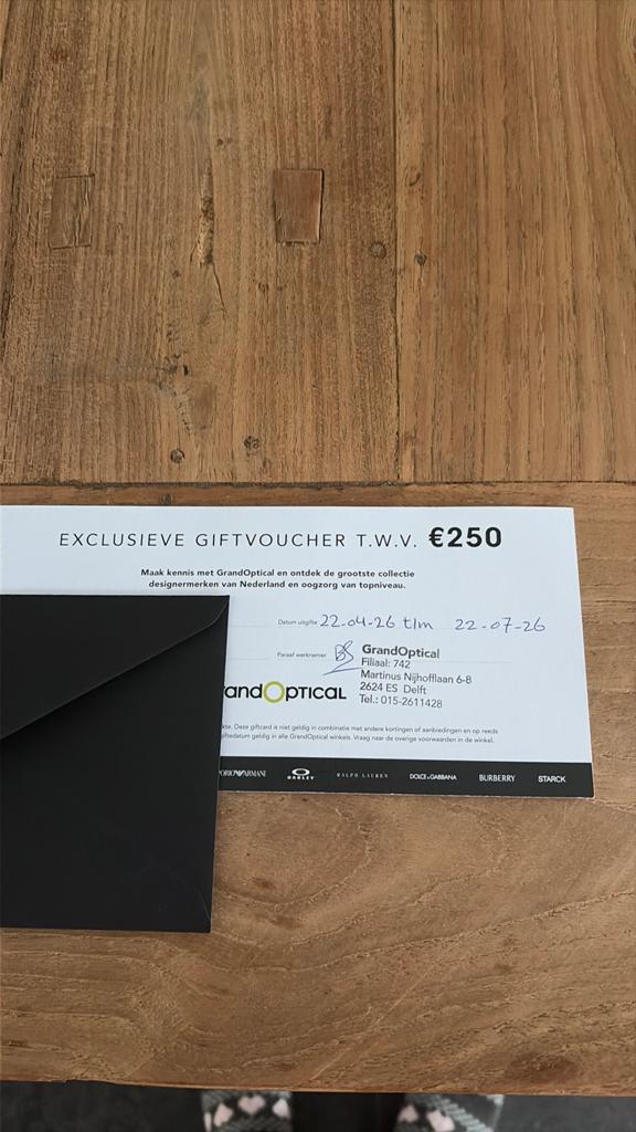 Kortingsbon 250 euro zonnebril/ bril bij  bij grand optical, Eén persoon, Kortingsbon
