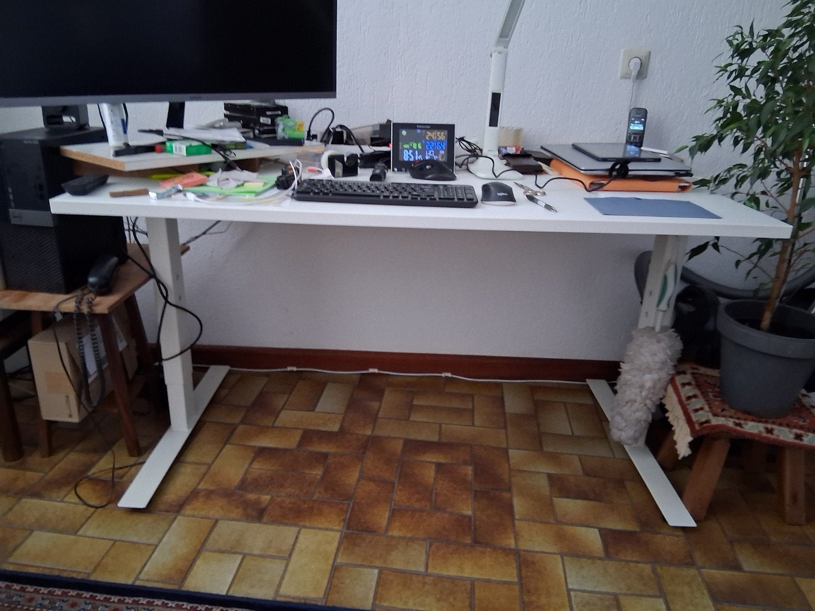 Thuiswerkbureau stalen bureau tafel met houten blad, Ophalen of Verzenden