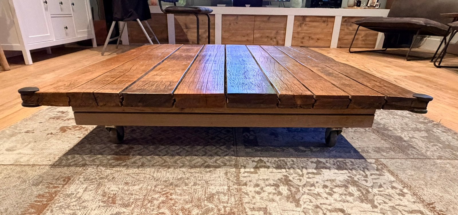 Salontafel van eiken steenschotten, Ophalen, 100 tot 150 cm, Eikenhout, 50 tot 100 cm