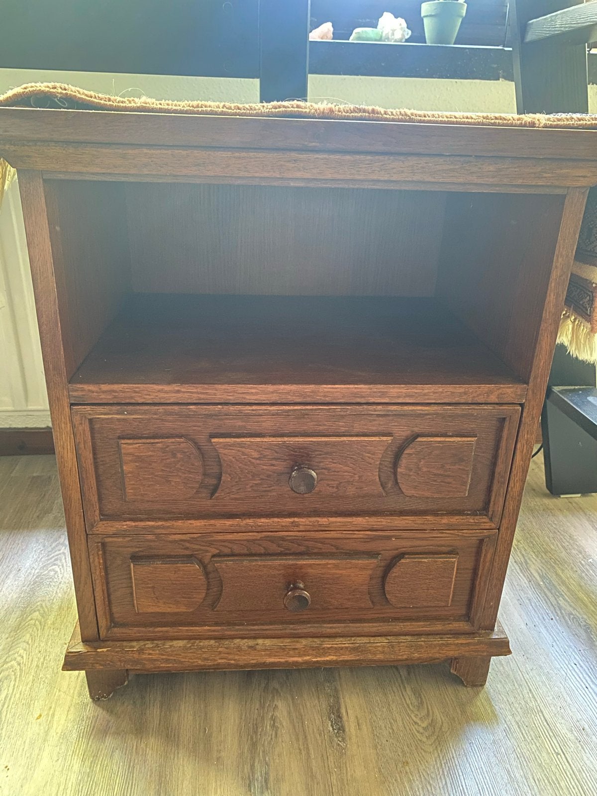 Vintage houten kastje met lades en open vak, Ophalen, Gebruikt