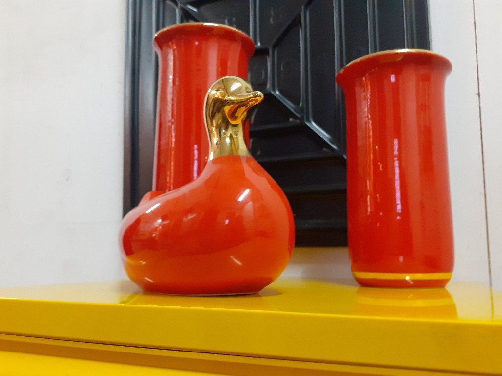 set rood met goud keramiek Italy design jaren 70 retro, Gebruikt, ?, Rood, Steen/keramiek