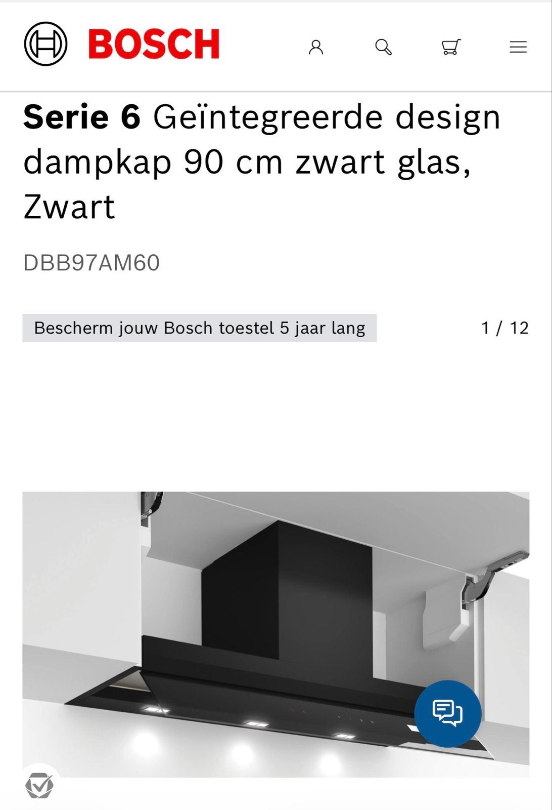 Bosch Serie 6 Geïntegreerde design dampkap 90 cm zwart glas, Ophalen, Overige typen, Nieuw, Motor