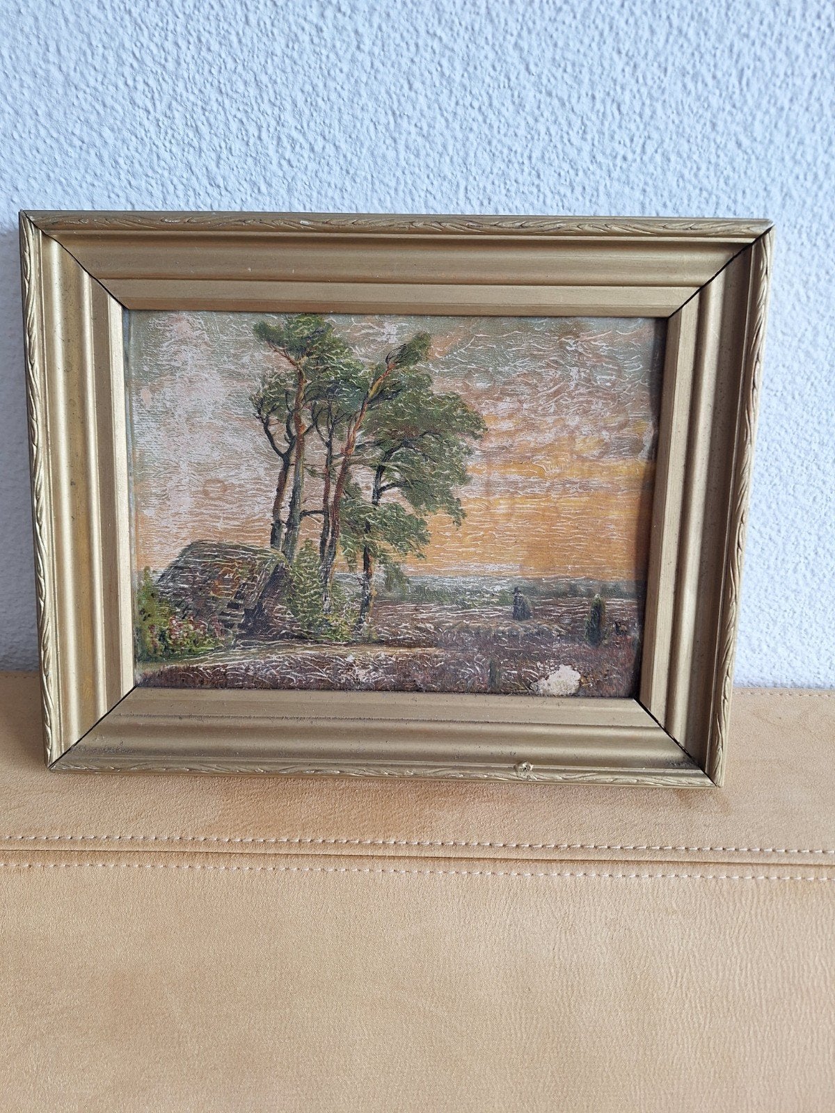 Oud Hollands landschap schilderij in lijst, Ophalen, Papier
