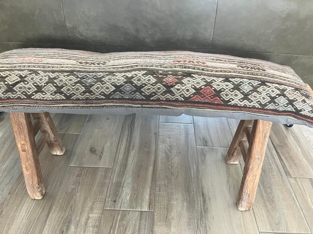 Chinees bankje met Kelim kussen, Ophalen, Minder dan 50 cm, 125 cm of meer, Zo goed als nieuw