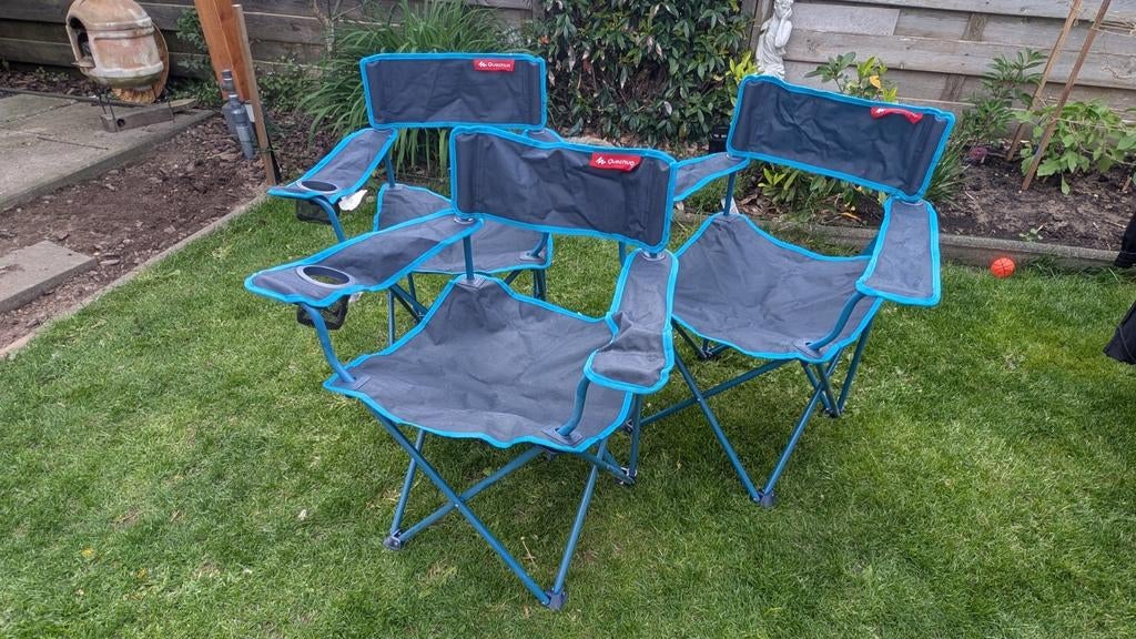 3x Decathlon opvouwbare campingstoelen met bekerhouder, Ophalen, Zo goed als nieuw, Campingstoel