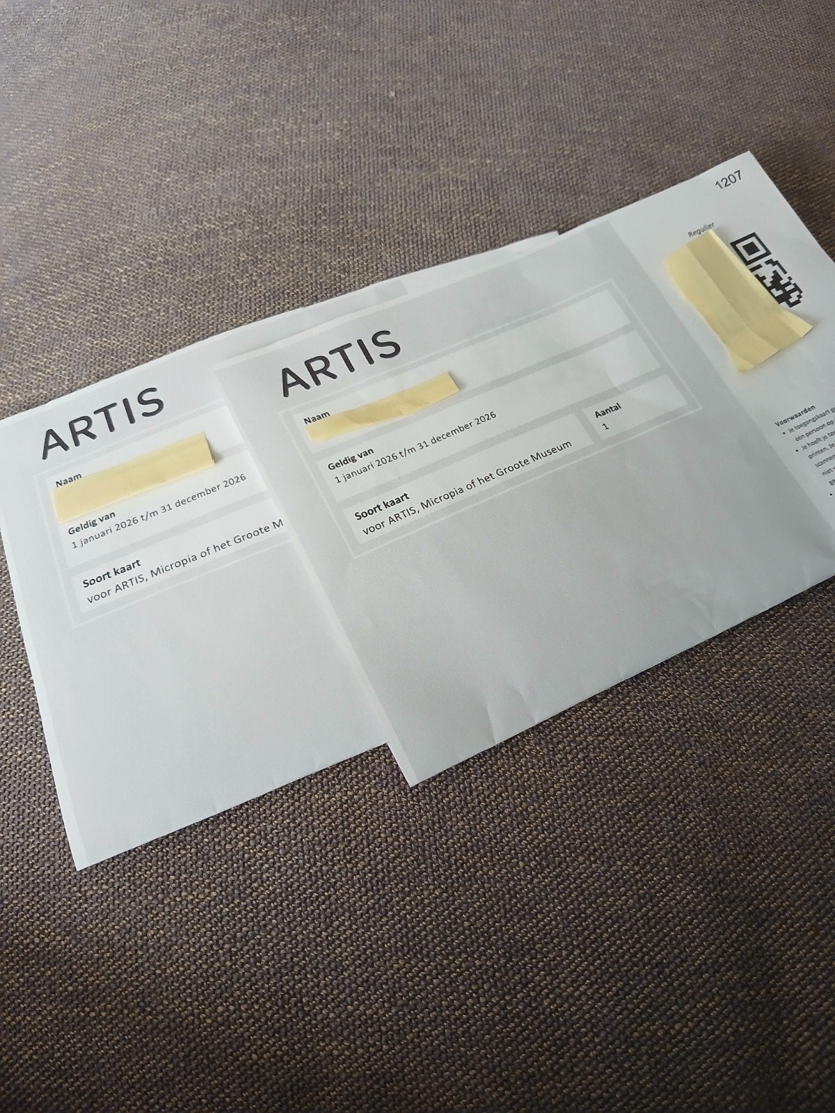 2 entree kaarten Artis dierentuin Amsterdam, Tickets en Kaartjes, Musea, Twee personen, Ticket of Toegangskaart
