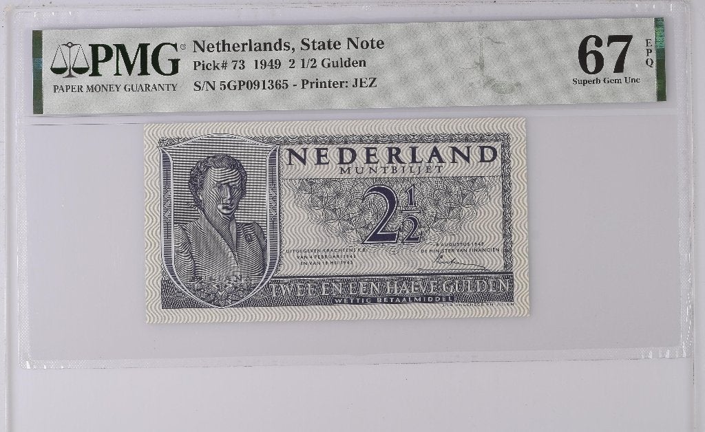 UNC biljet 2,5 gulden Juliana, 1949 | PMG 67 EPQ, Postzegels en Munten, Ophalen of Verzenden