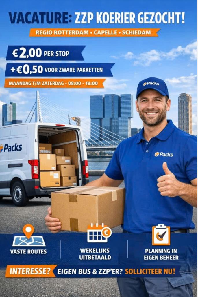 ZZP koerier gezocht met eigen bus!, Vacatures, Starter, Overige niveaus, 33 - 40 uur, Geschikt als bijbaan