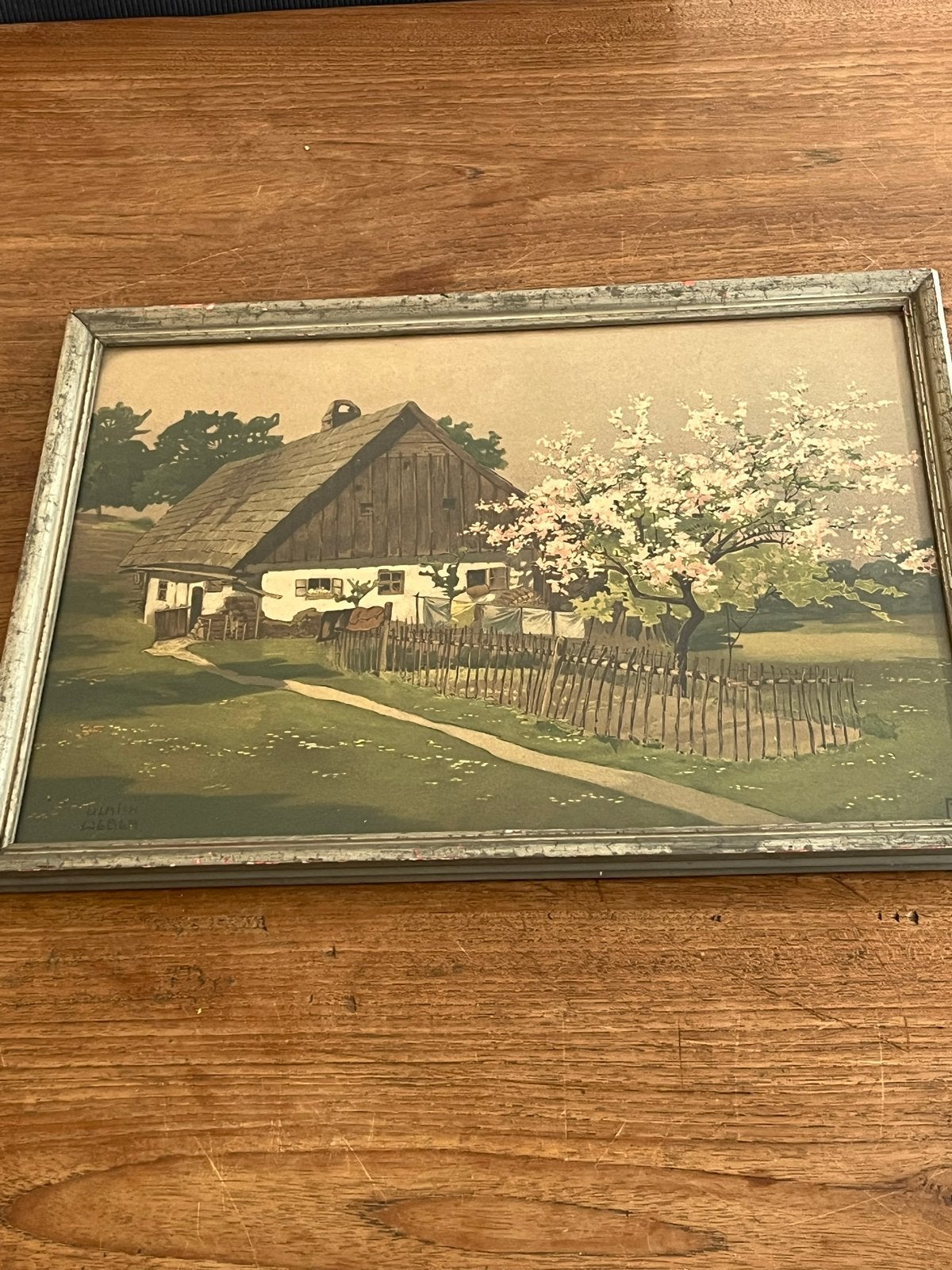 Kleurlitho Ullrich Weber - Boerderijlandschap, Ophalen