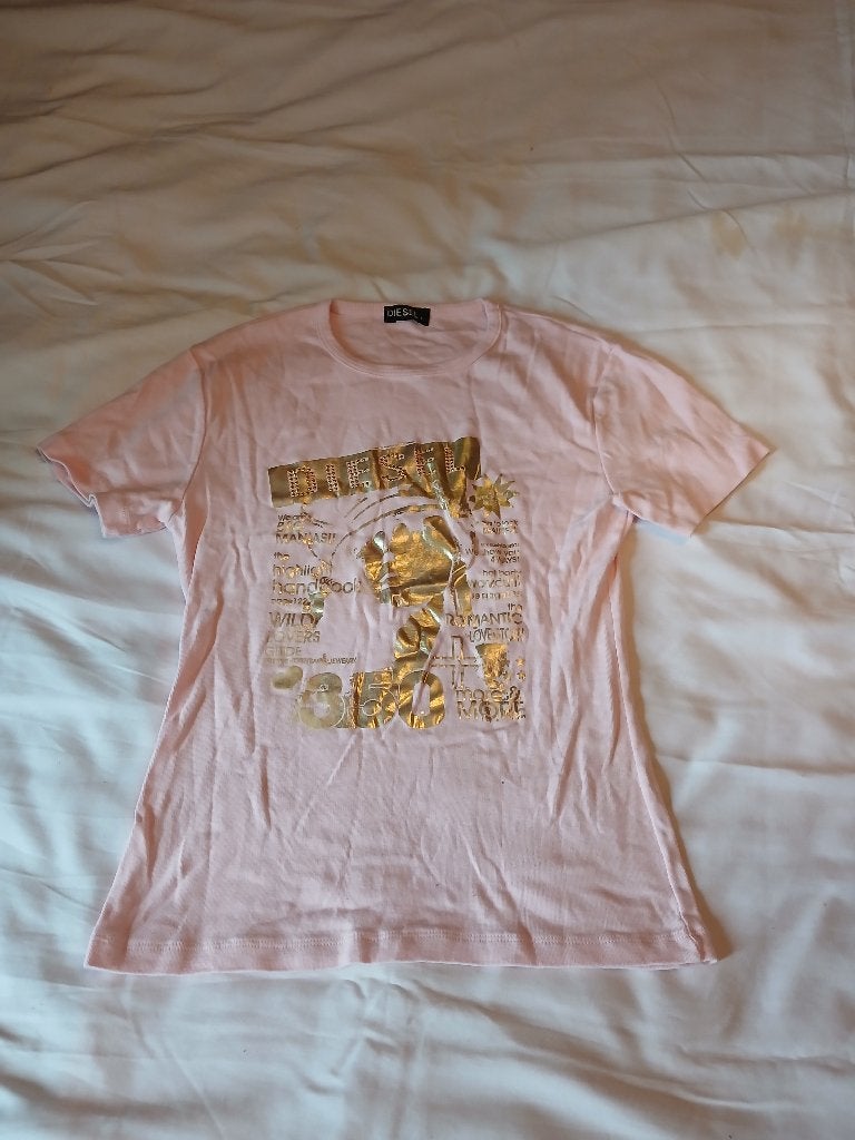 prachtig rose T-shirt met gouden print van DIESEL maat L, Maat 42/44 (L), Ophalen of Verzenden, Zo goed als nieuw, Diesel