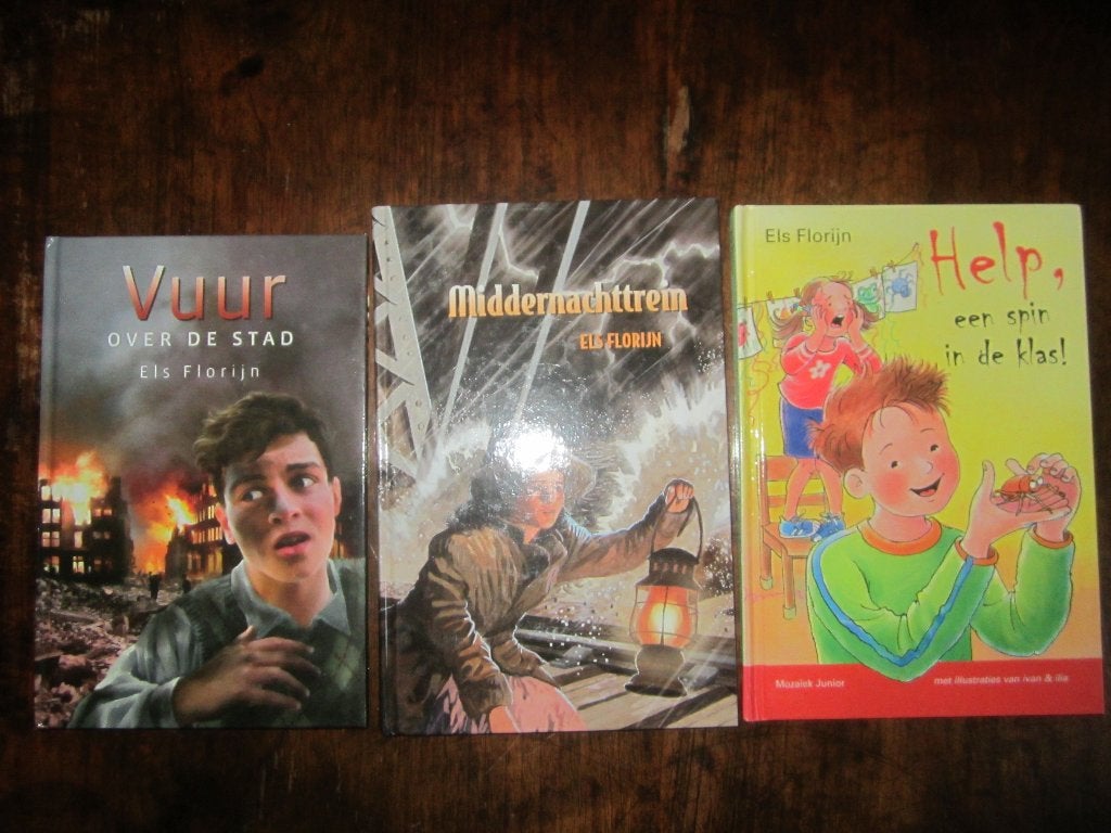 Els Florijn Vuur over de stad/Middernachttrein/Help een spin, Boeken, Kinderboeken | Jeugd | onder 10 jaar, Zo goed als nieuw