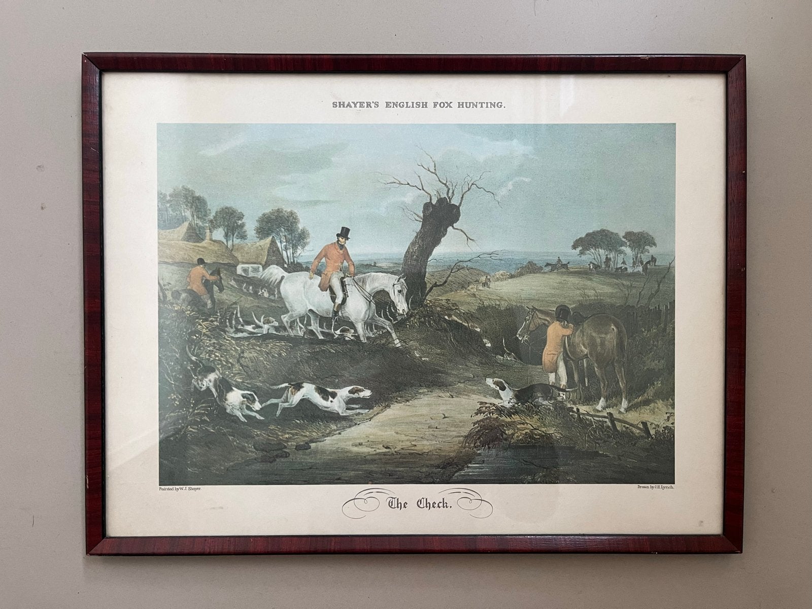 Antieke Engelse vossenjacht print - 'The Check', Antiek en Kunst, Kunst | Schilderijen | Klassiek, Achter glas, Dieren, Ophalen of Verzenden