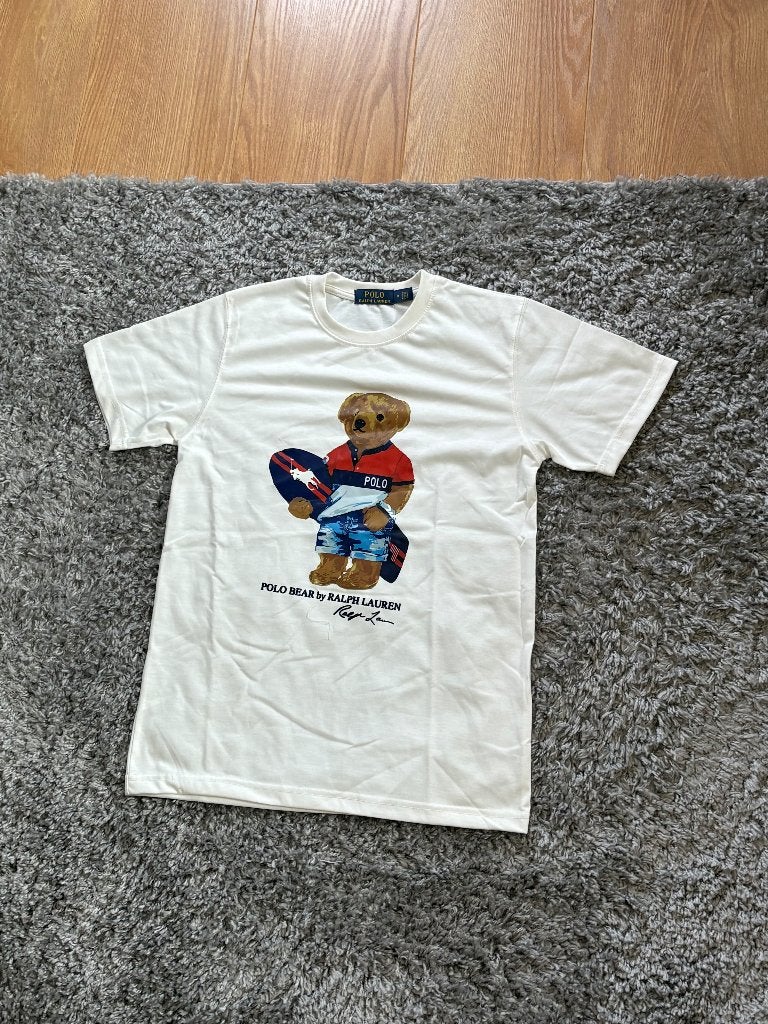 Ralph Lauren T-Shirt Wit met Beer Frontprint in Maat M, Maat 48/50 (M), Wit, Ophalen of Verzenden, Zo goed als nieuw