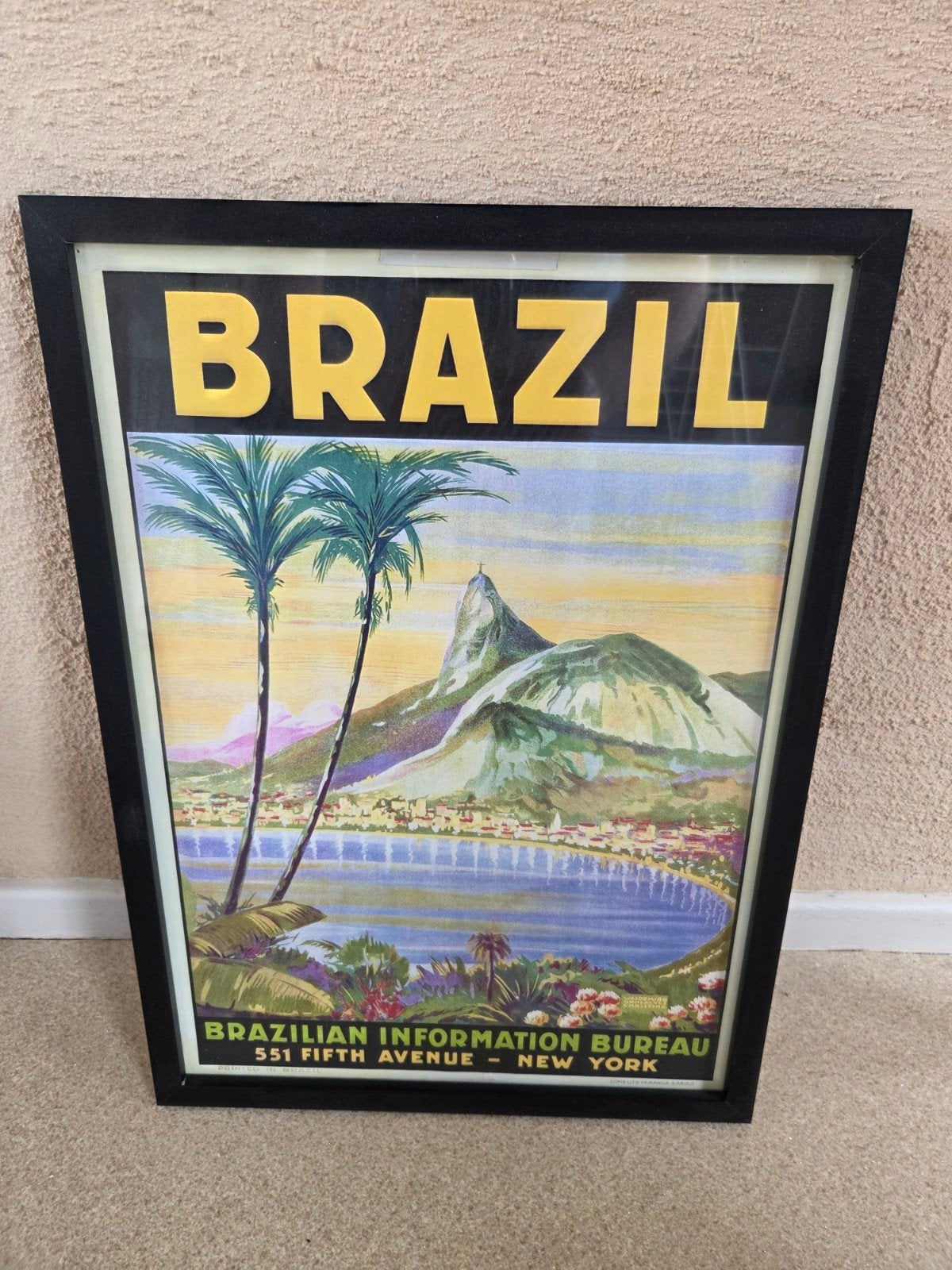 Vintage poster Brazilië (Rio de Janeiro) inclusief sierlijst, Huis en Inrichting, Woonaccessoires | Schilderijen, Tekeningen en Foto's