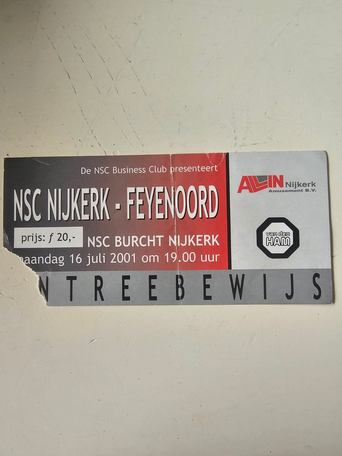 kaartje nsc nijkerk-feyenoord 16 juli 2001, Ophalen of Verzenden, Feyenoord, Poster, Plaatje of Sticker