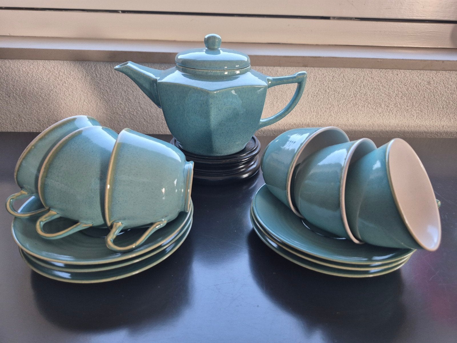 Antiek art deco theeservies aqua groen., Antiek en Kunst, Antiek | Servies compleet, Ophalen of Verzenden