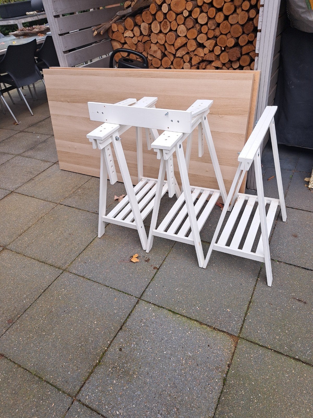 IKEA Bureaubladen: 2 Schragen met 2 Licht Eiken Bladen. TEAB, Ophalen, 160 cm, Nieuw, IKEA