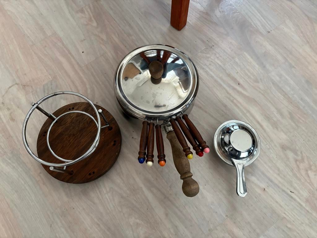 Vintage Fondueset met 6 vorkjes en brander, Ophalen of Verzenden, Gebruikt, Brander, Fondueset