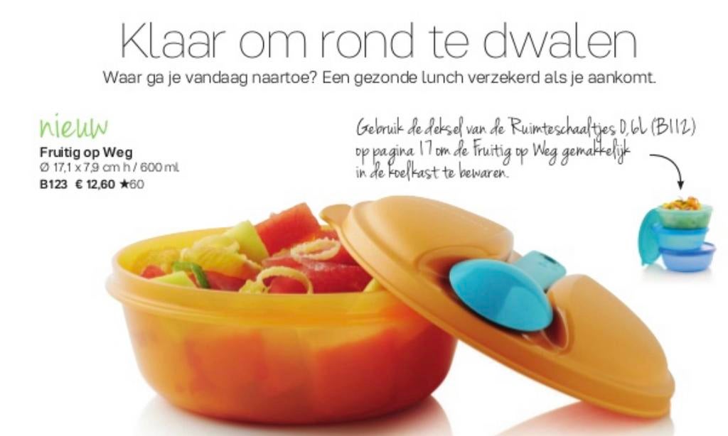 Tupperware Fruitig op Weg - Vershoudbakje 600ml, Ophalen of Verzenden, Nieuw, Oranje, Bak of Kom