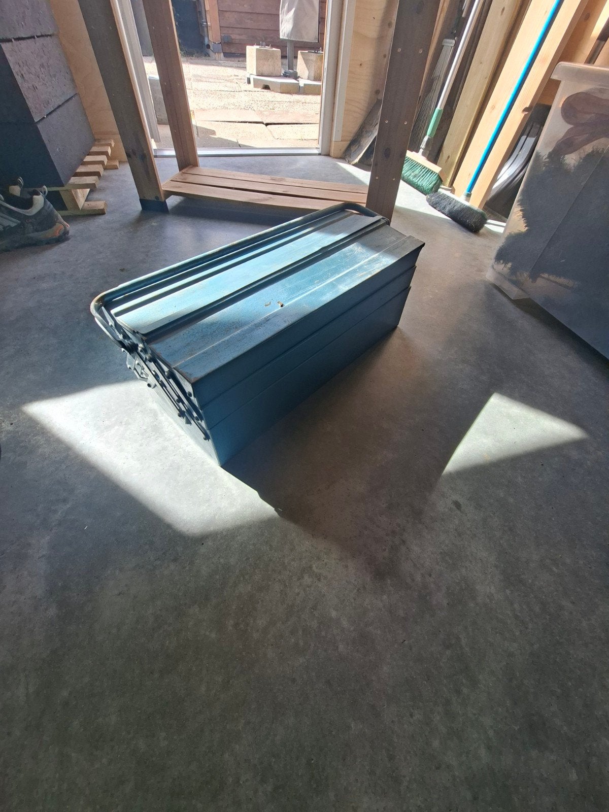 Vintage metalen gereedschapskist - Blauw, Ophalen, Gebruikt