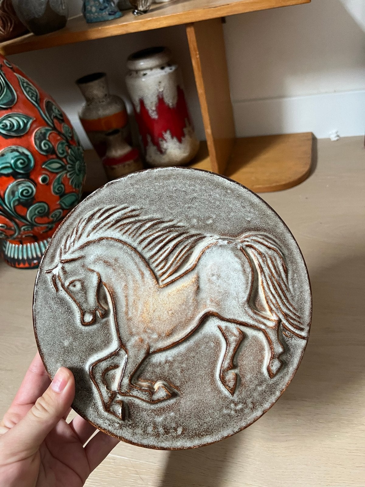 Vintage Steuler Keramiek Wandbord Paard grijsbruin, Ophalen of Verzenden
