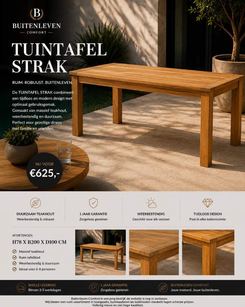 tuintafel type strak teak, Tuin en Terras, Tuintafels, Ophalen, 7692 AH Marienberg, Buitenlevencomfort@gmail.com, Teakhout