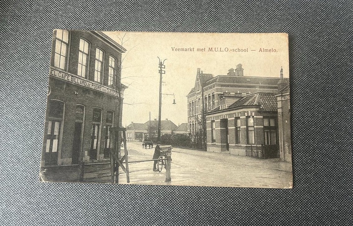 Almelo Veemarkt MULO café biljart De Poort, Ophalen of Verzenden, Voor 1920, Gelopen, Overijssel