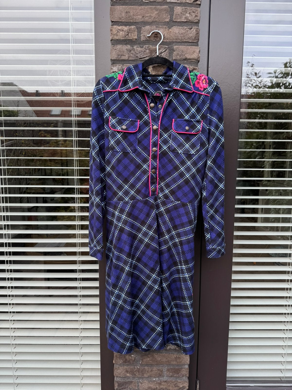 Tante Betsy Dress Texas Tartan Navy, maat S., Ophalen, Blauw, Zo goed als nieuw, Knielengte