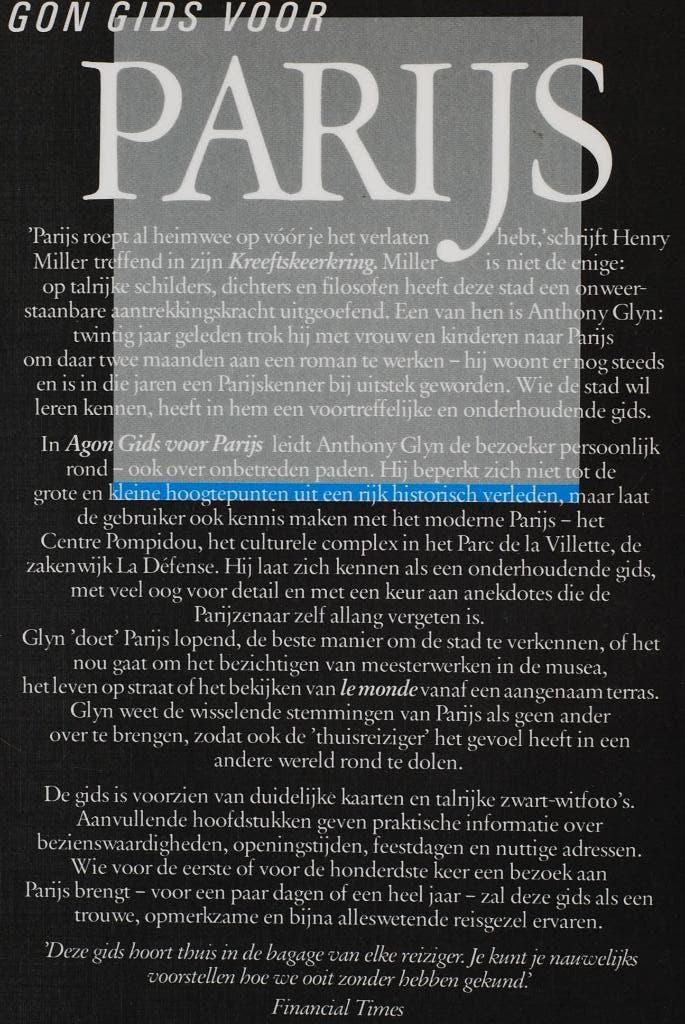 Agon gids voor Parijs (1988), Boeken, Overige merken, Verzenden, Europa, Zo goed als nieuw