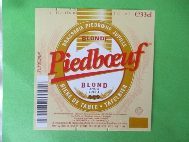 bieretiket Belgie 26-4 (6G) piedboeuf, Verzamelen, Biermerken, Ophalen of Verzenden, Gebruikt, Overige typen, Overige merken