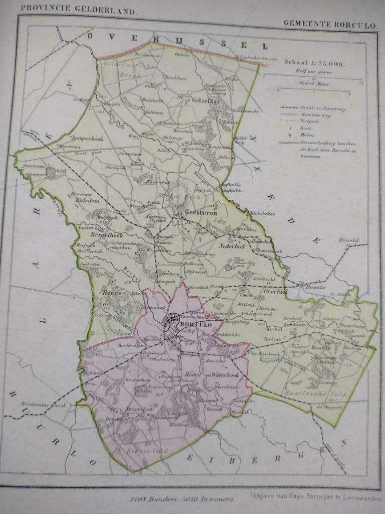 033 / Borculo/ Geesteren / Gelselaar Litho 1867 Kuyper GLD, Antiek en Kunst, Ophalen of Verzenden