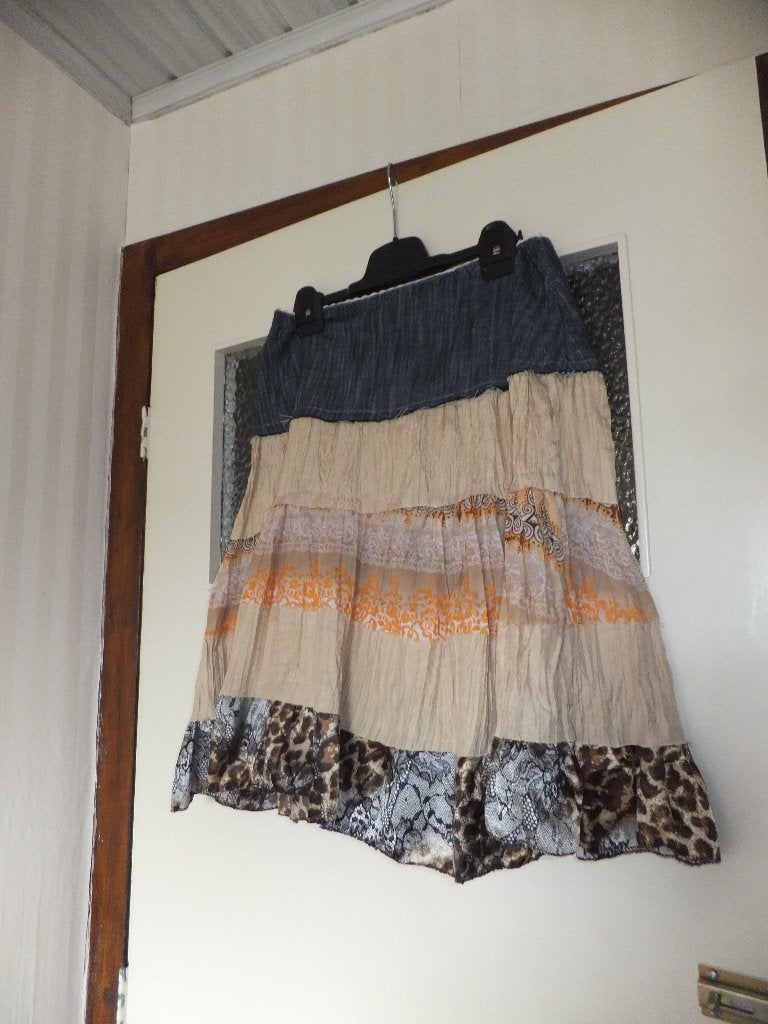 Boho bohemian Ibiza strokenrok panter details franjels 38, Maat 38/40 (M), Knielengte, Gedragen, Verzenden