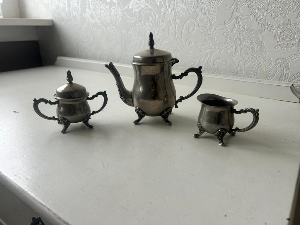 Thee/koffie kan met suiker en melk potjes. Zilver, Antiek en Kunst, Antiek | Goud en Zilver, Ophalen of Verzenden, Zilver