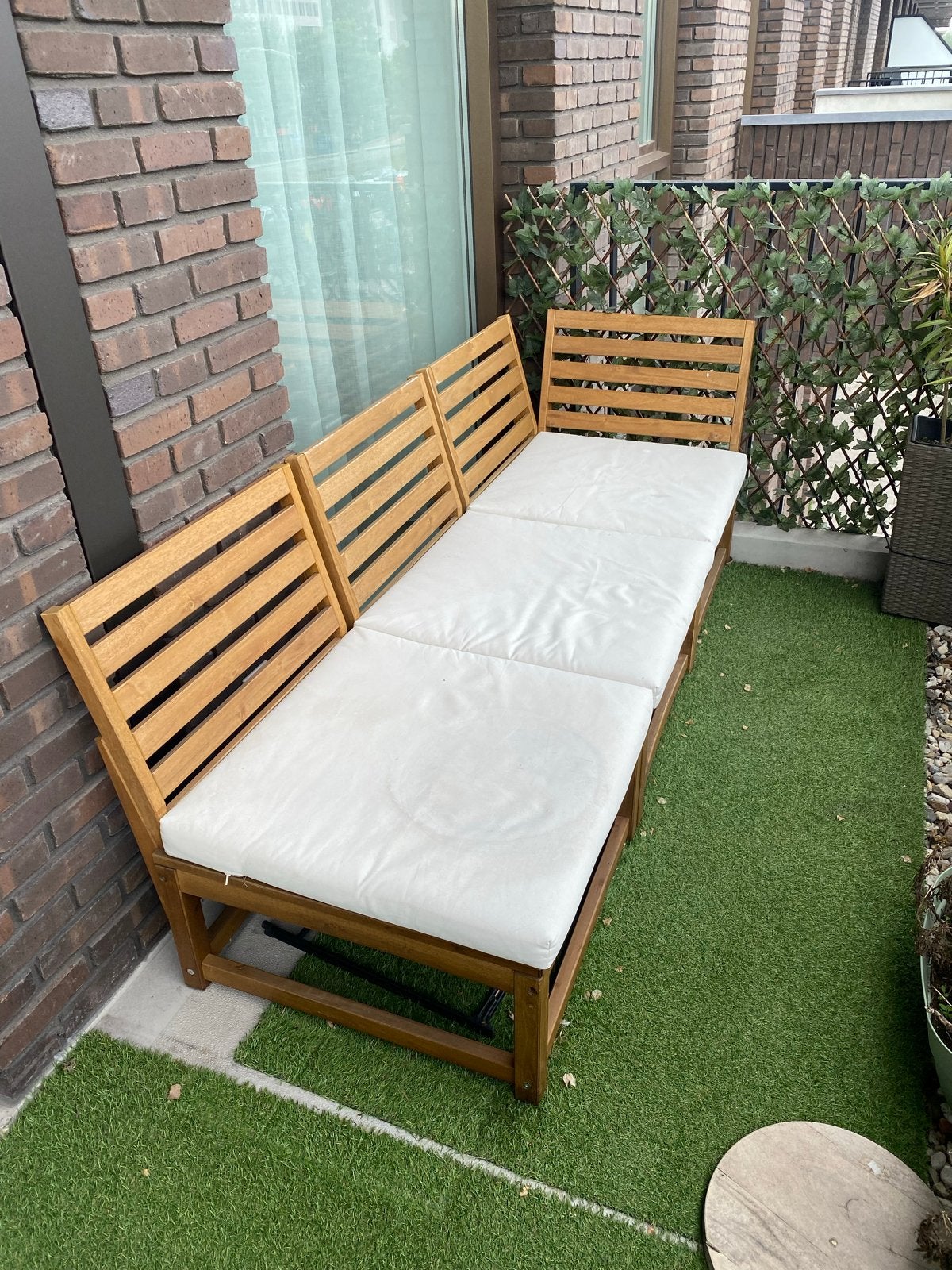Houten loungebank (3 delen) met kussens, Tuin en Terras, Ophalen, Gebruikt, Hout