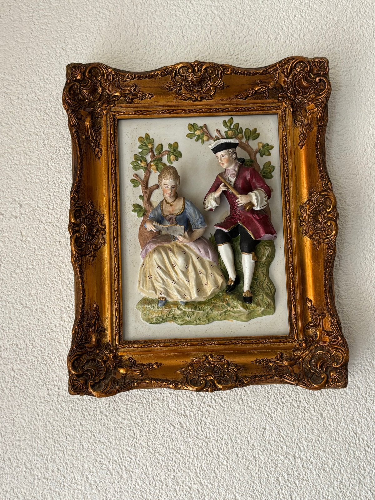 Vintage 3D Porseleinen Wanddecoratie - Romantisch Tafereel, Antiek en Kunst, Ophalen