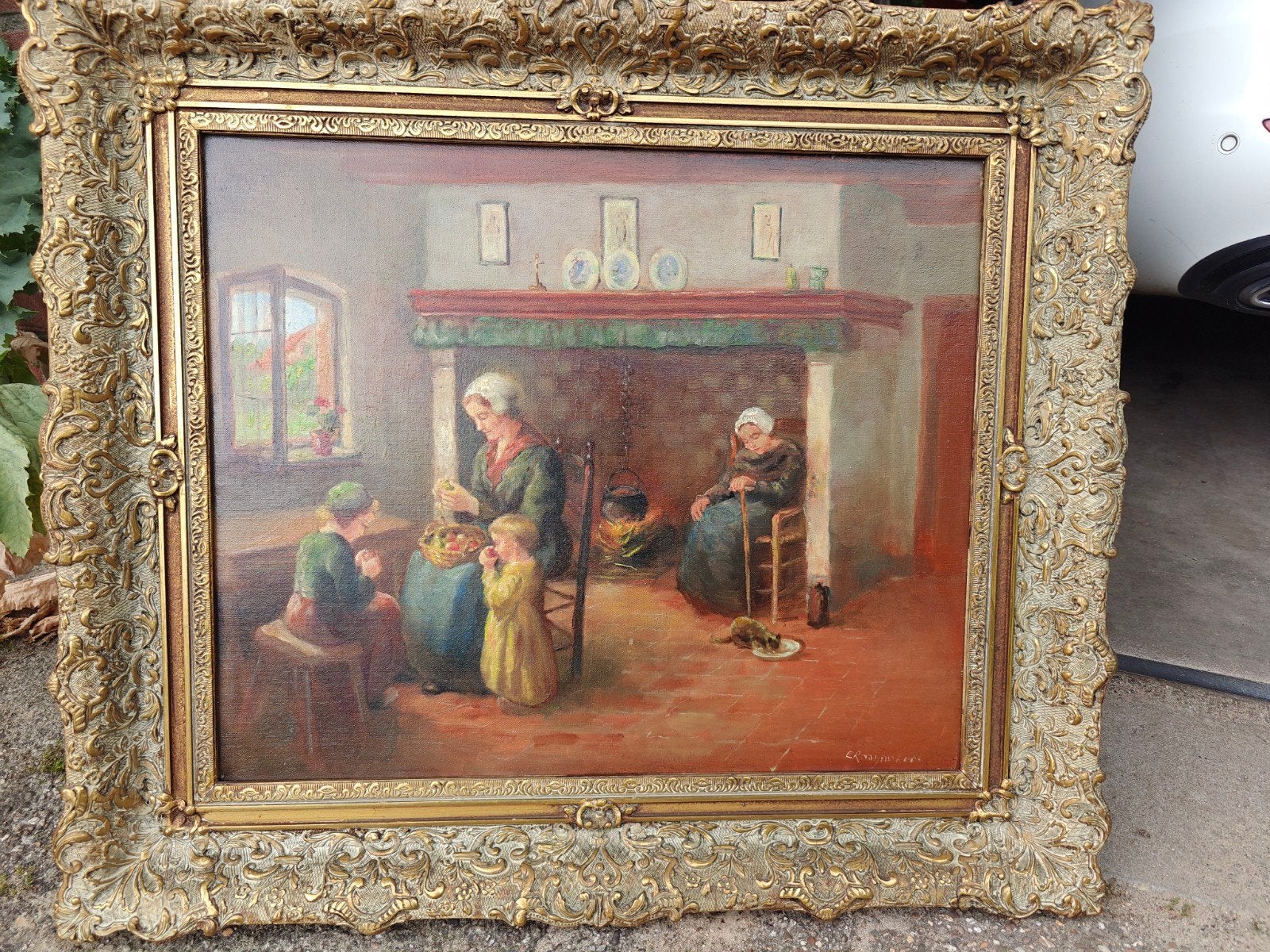 Oud Hollands Tafereel Schilderij - Gesigneerd, Antiek en Kunst, Ophalen of Verzenden